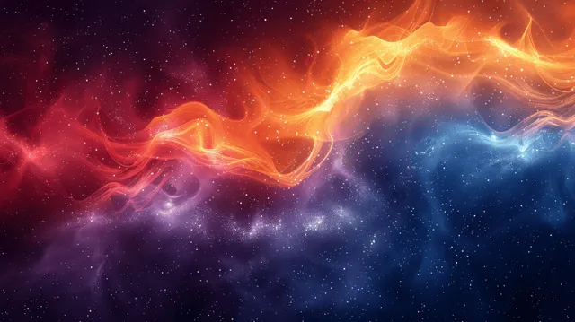 Orange and blue glowing smoke waves swirl through a starry nebula background with speckled stars.