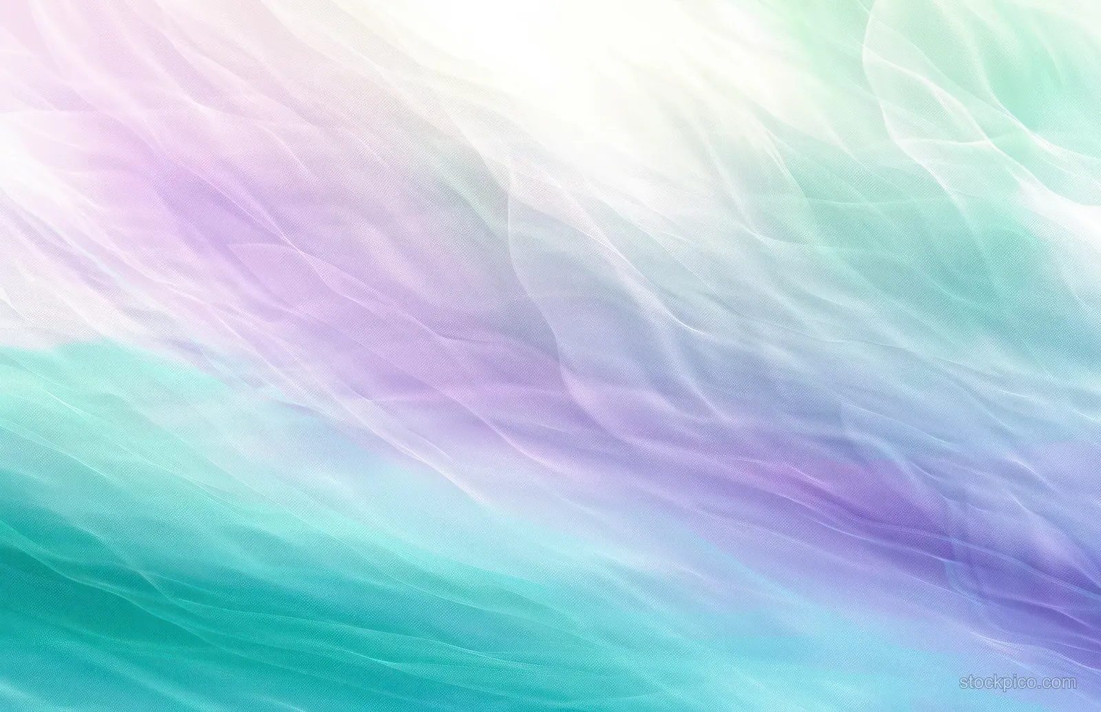 Pastel green, blue, purple, and white wave-like ribbons swirl across a soft glowing abstract background.