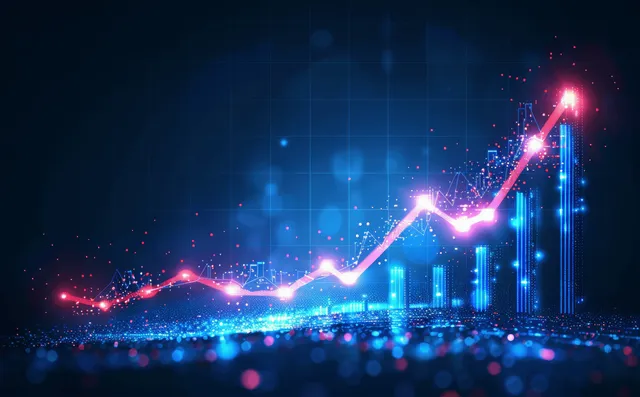 Futuristic Digital Growth Chart with Glowing Arrow for Business Transformation