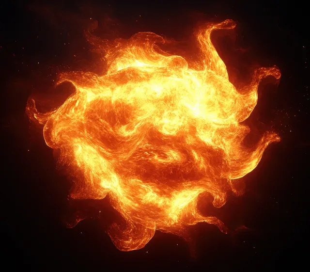 A glowing fiery plasma orb swirls with bright energy tendrils on a dark background.