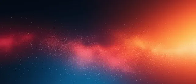 Grainy abstract gradient background blending dark blue into red and orange with a soft glowing haze.