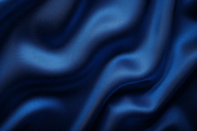 Dark blue silk satin with soft wavy folds, liquid sheen, and generous copy space