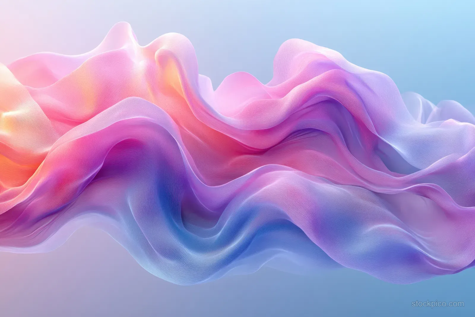 Pastel pink, purple, and blue wavy abstract background with subtle gold and silver wash highlights.