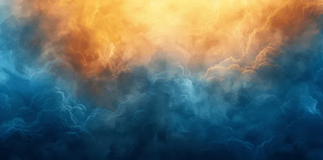 Abstract watercolor landscape with yellow-blue misty clouds and blurred sky gradient with Color Gradients