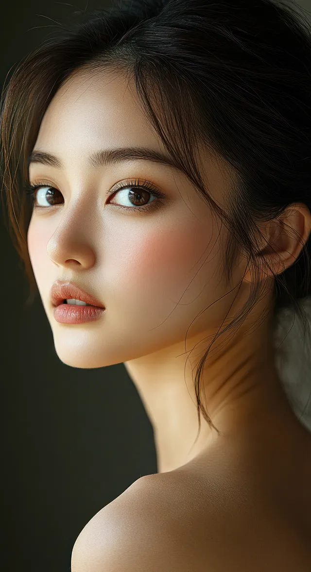 Close-up portrait of a young woman in natural light with tousled dark hair