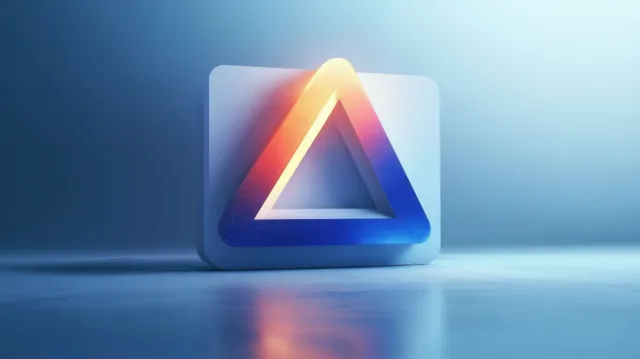 3D productivity app icon with glowing triangle on light blue geometric background