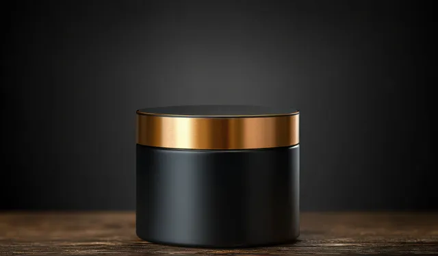 Black and gold cylindrical podium on a studio floor with soft spotlight glow