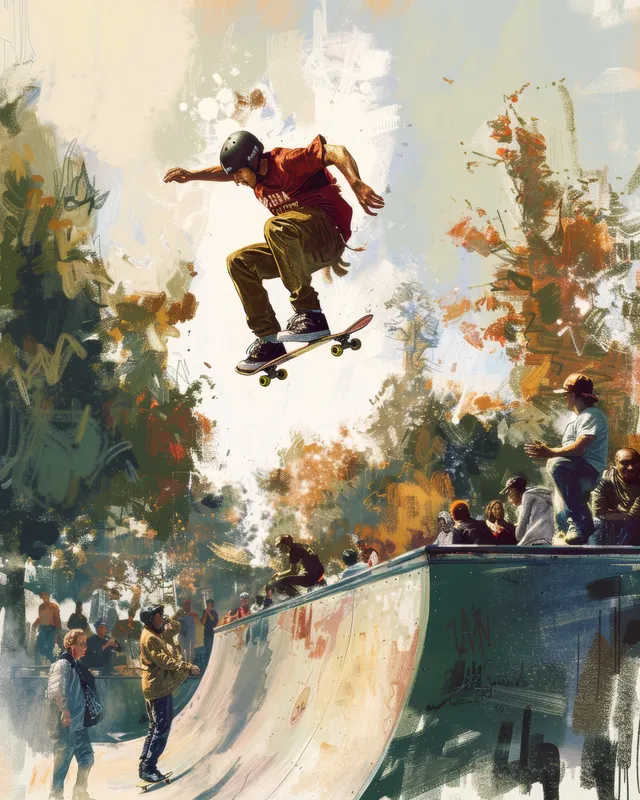 A skateboarder flies mid-air over a curved skate park ramp while spectators watch from the edge.