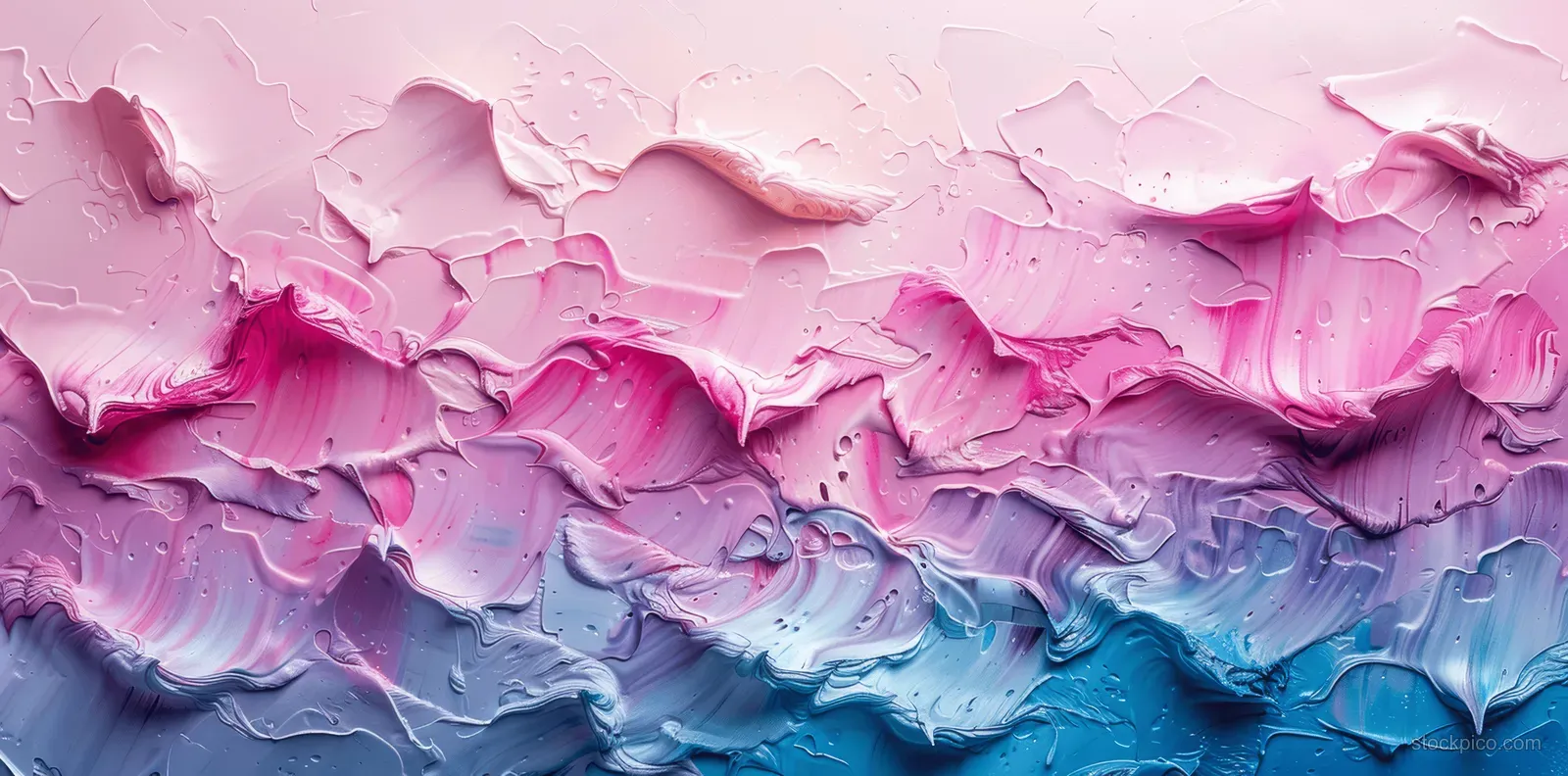 Pastel ocean horizon painted with layered brushstrokes blending blue water and pink lavender mint tones.