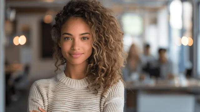 Confident Mixed-Race Businesswoman Smiling in a Modern Office