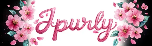 Pink hand-painted script “April” lettering surrounded by pink flowers and scattered petals on a black and white gradient background.