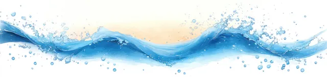 Blue water wave splashes upward with sunlit droplets on a clean white background
