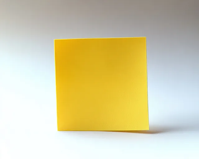 A single yellow sticky note stands upright on a clean white surface with a soft shadow.