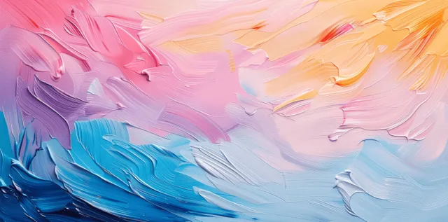 Pastel ocean waves with impasto brushstrokes drifting across a dreamy blue background