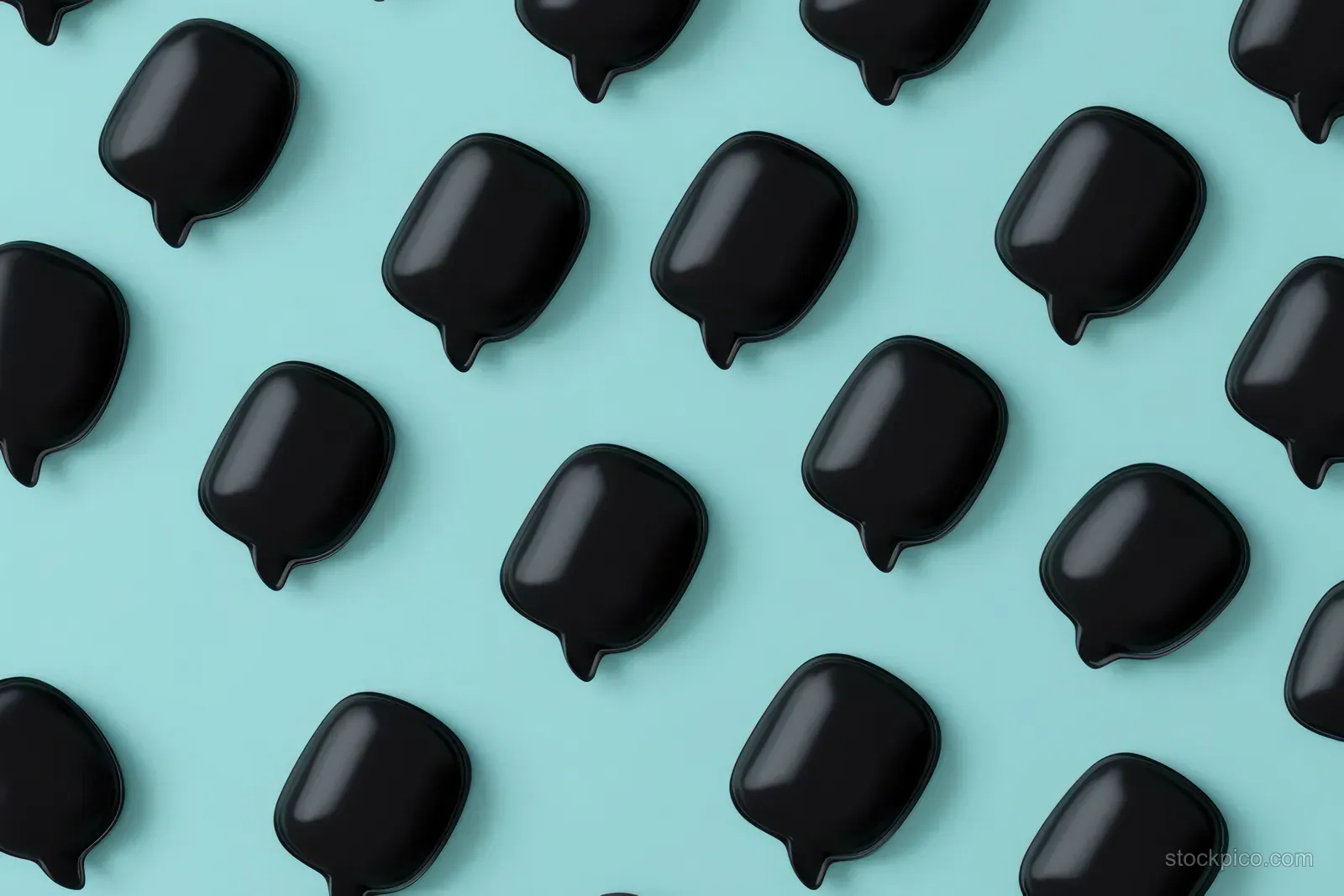 Black speech bubble icons arranged in a pattern on a light cyan background.