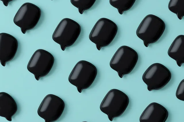 Black speech bubble icons arranged in a pattern on a light cyan background.