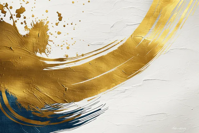 Elegant gold brush strokes on a subtle white paper texture create a minimalist and luxurious background.