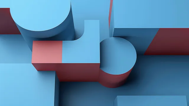 Minimalist blue 3D cube and geometric blocks on a clean abstract background