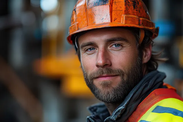 Portrait of a female engineer in a hard hat and hi-vis vest at shipyard