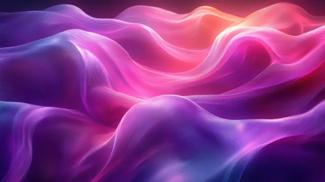 Neon liquid ribbons in purple and pink swirling across a dark glowing background