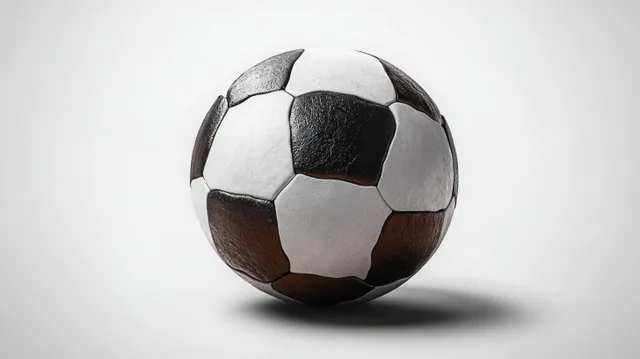 Close-up classic black and white soccer ball resting on light background, soft shadow
