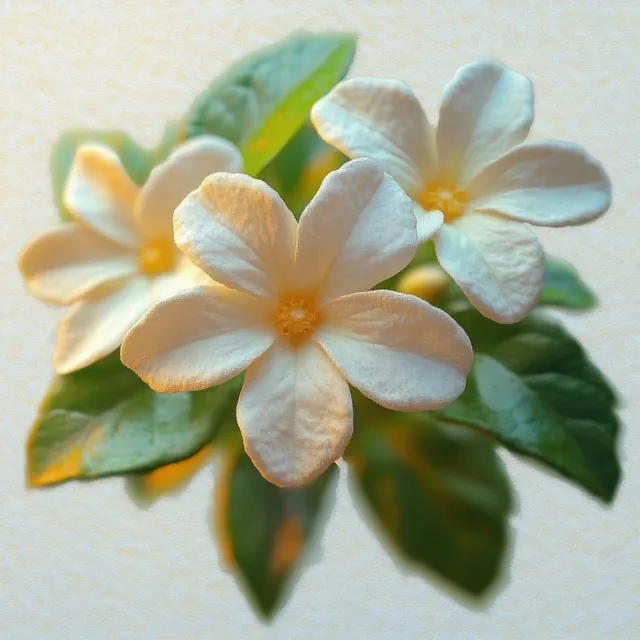 Close-up of white five-petaled flowers with yellow centers on leafy stems