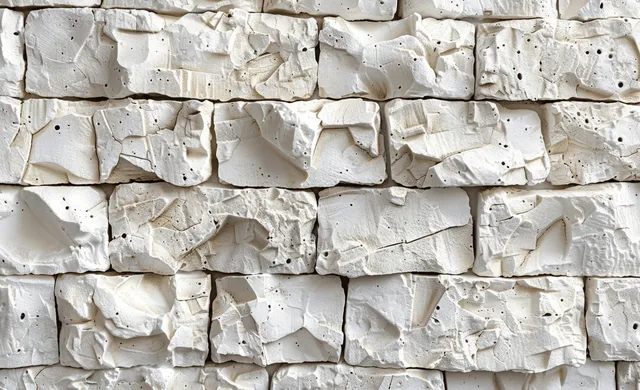 Cream white brick wall texture with rough mortar seams and chipped, weathered surface.