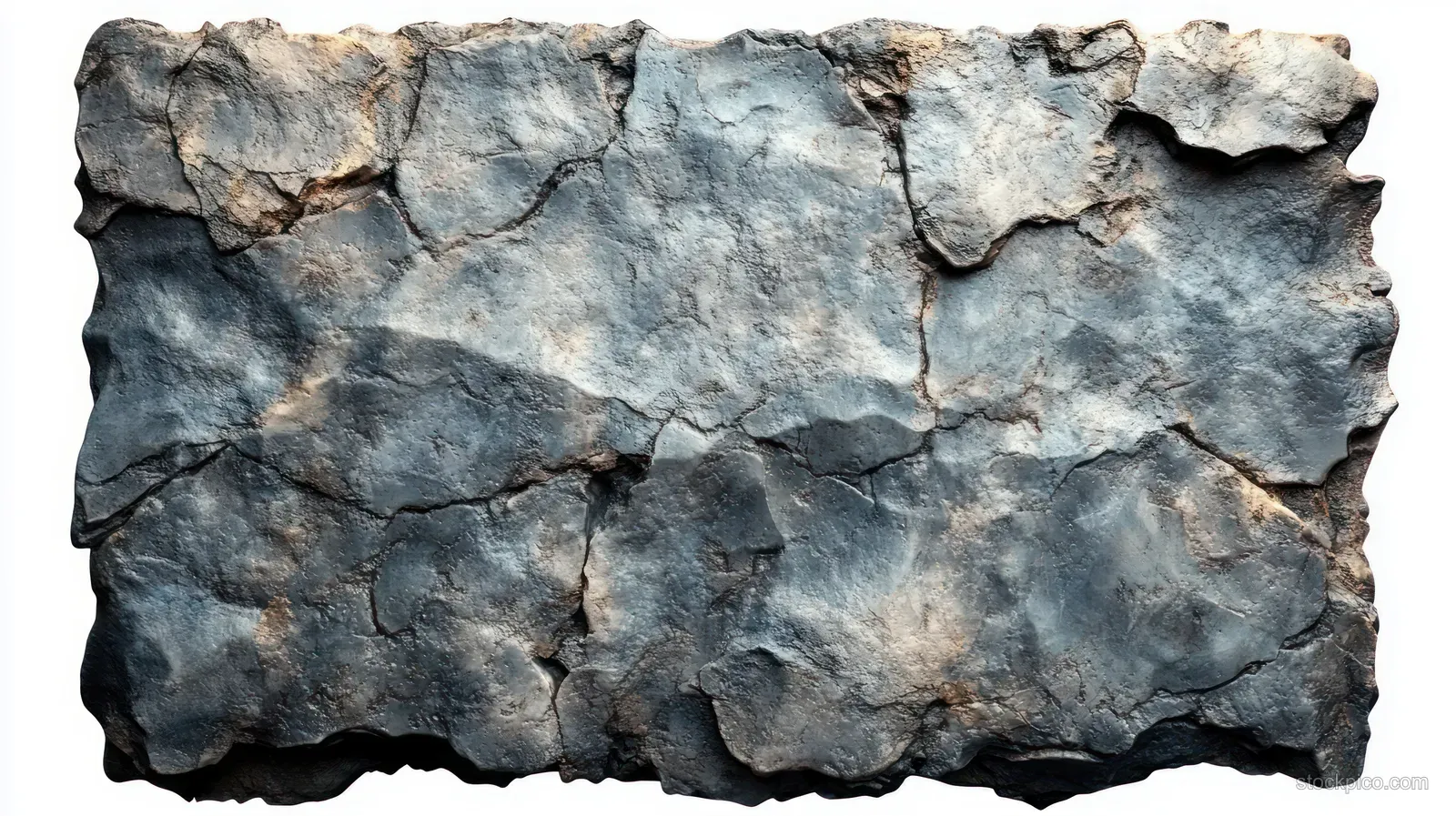 Close-up of a cracked blue-gray stone slab with rough weathered texture and jagged uneven edges.