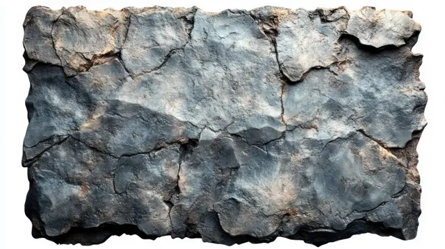 Close-up of a cracked blue-gray stone slab with rough weathered texture and jagged uneven edges.