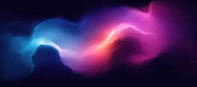 Neon abstract clouds swirling across dark background with glowing pink and cyan gradients