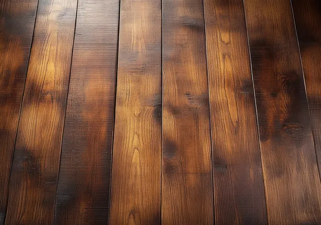 Polished wooden floorboards in warm brown tones with visible grain and subtle reflections.