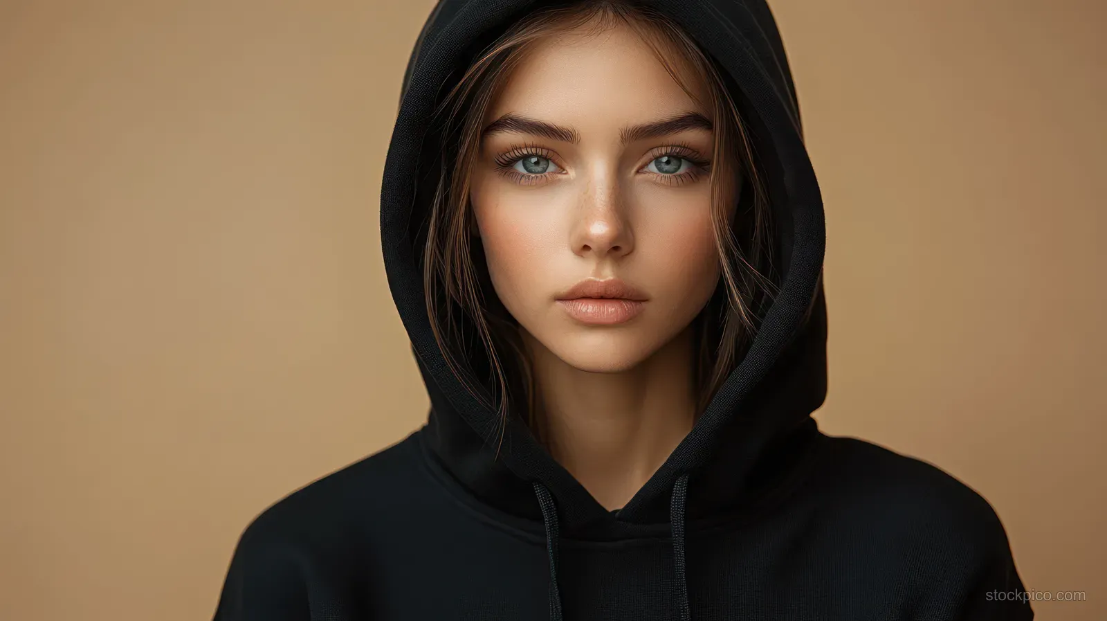 A mannequin head wearing a black hoodie with visible fabric texture under soft natural lighting.