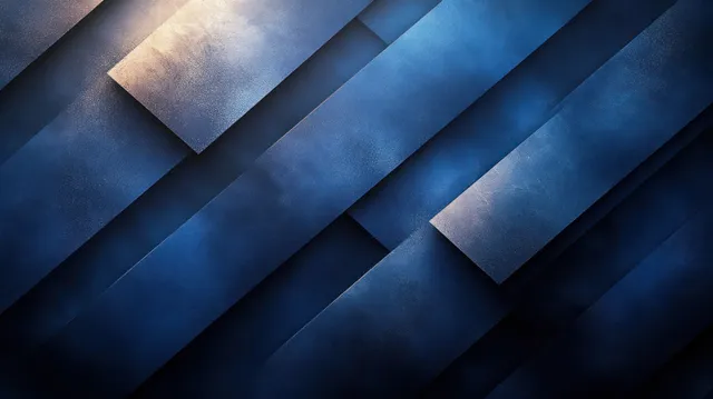 Overlapping navy blue metallic ribbon shapes create diagonal bands with soft light gradients.