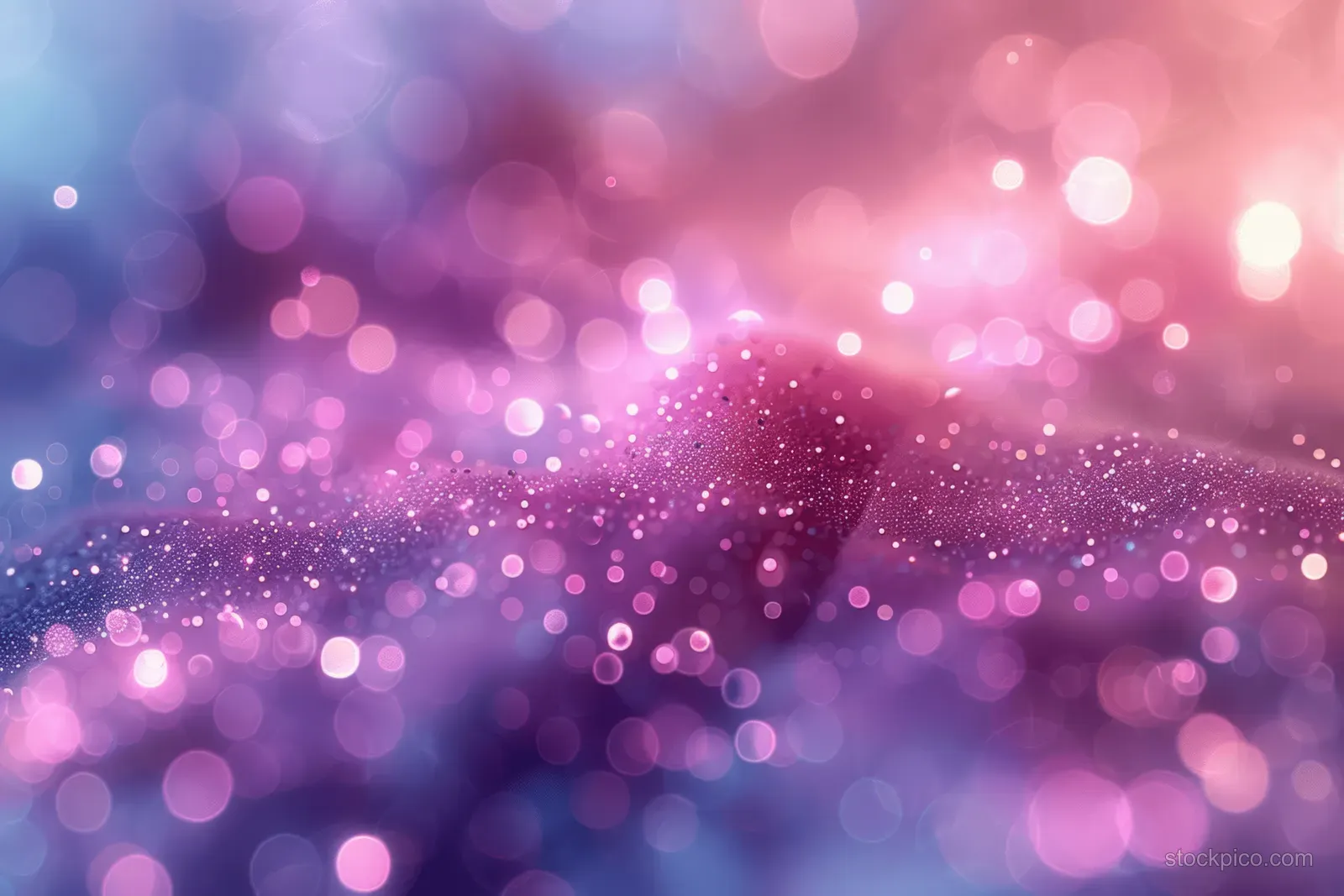 Soft pastel purple holographic light flare background with blurred bokeh circles and glitter sparkles.
