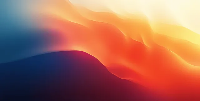 Orange and blue grainy gradient texture with glowing haze over dark abstract waves