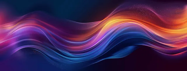 Colorful abstract waves flowing across dark background with glowing gradients