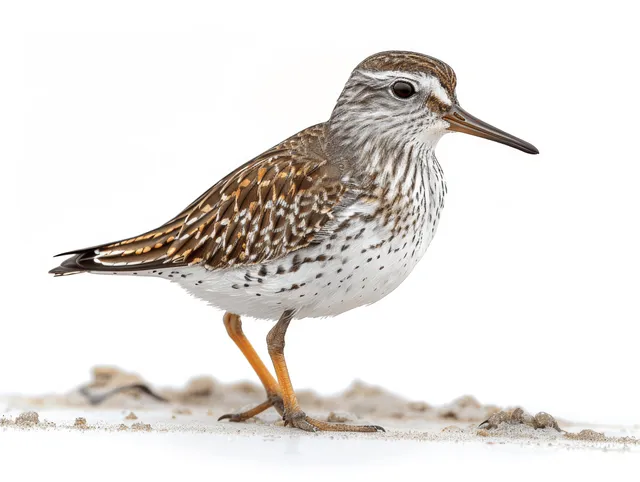 Full-body illustration of a white-tailed wood sandpiper showcasing detailed feathers on a clean white background.