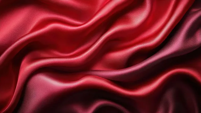 Close-up of red silk fabric folds with glossy highlights under soft diffused light.