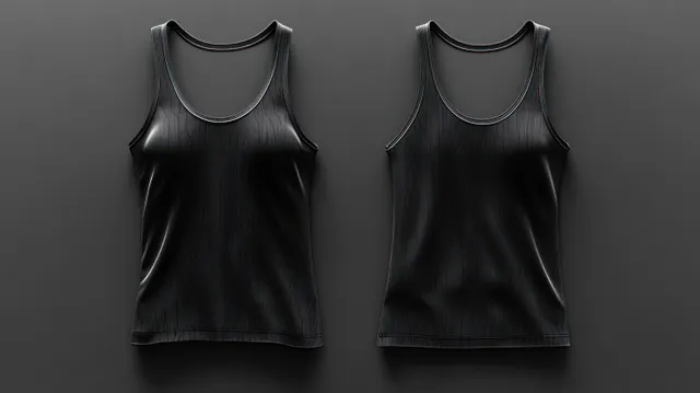 Two black sleeveless tank tops laid side by side on a dark surface, showing ribbed fabric and seam stitching.