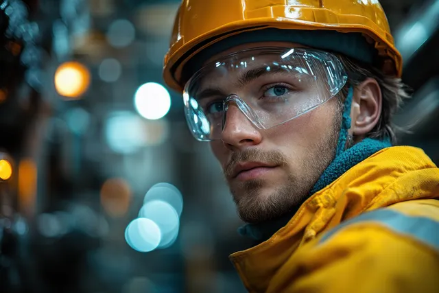 Factory engineer in safety helmet reviews machine operation checklist in modern plant