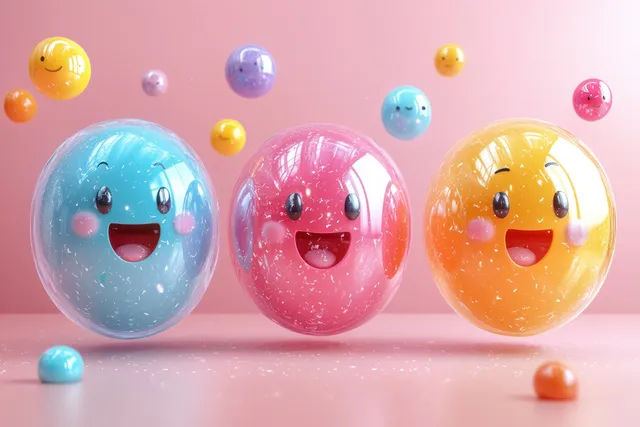 3D smiling chat bubbles with floating emoji faces on a pastel gradient background