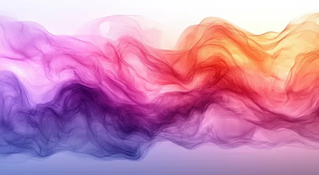 Flowing watercolor waves blend purple and peach tones with soft cloudy textures