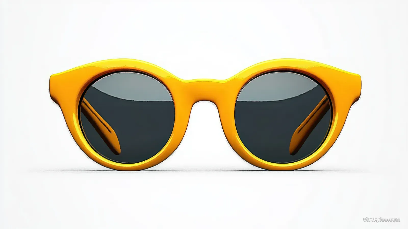 Yellow round sunglasses with dark lenses isolated on a plain white background.