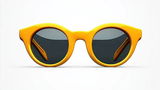 Yellow round sunglasses with dark lenses isolated on a plain white background.