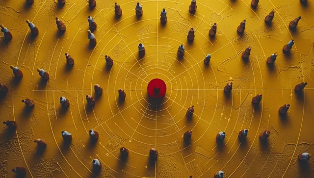 Business team stands around a glowing hub, visualizing network optimization and connections