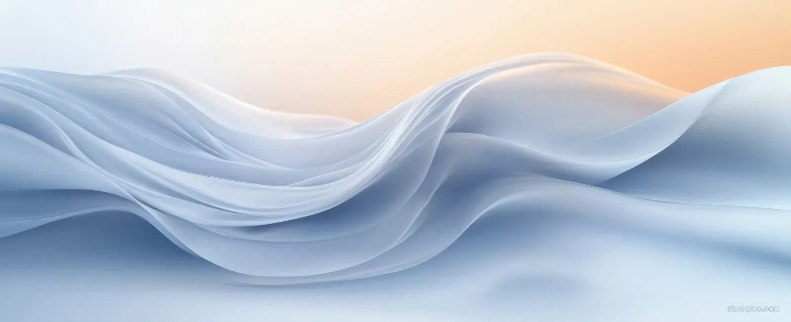 Soft white wave-like ribbons undulate across a minimal light gradient background with gentle shadows.