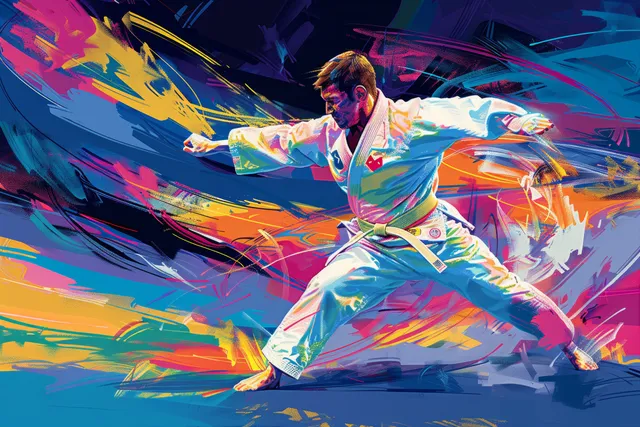 Russian judoka in 90 kg match throws opponent with bold motion lines in arena