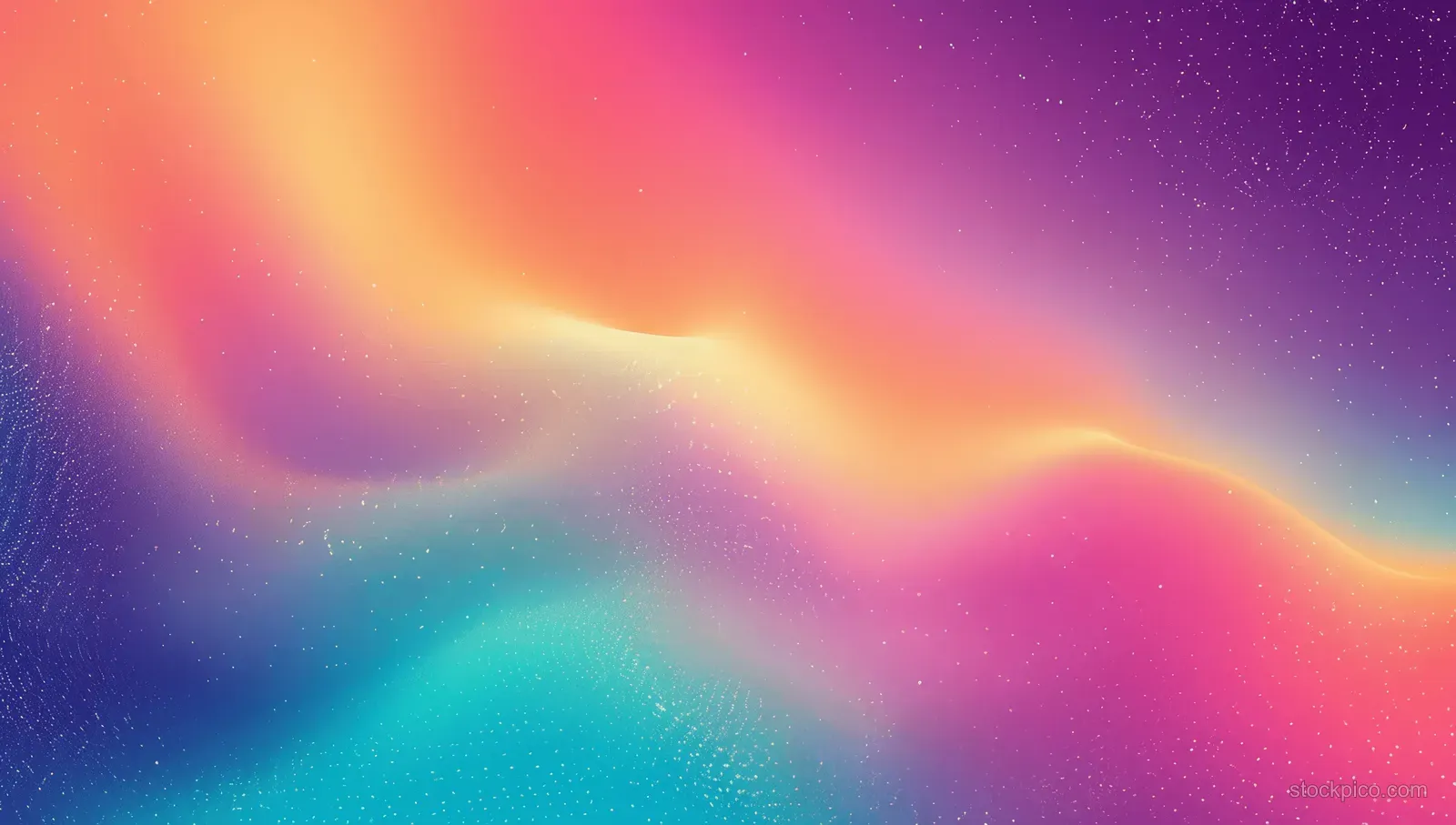 Neon rainbow gradient waves with a grainy texture over a purple retro abstract background.