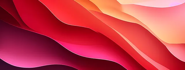Layered pink and red wave ribbons sweep across a minimalist gradient vector background