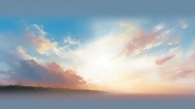 Sunrise over calm horizon with pastel clouds and golden light spreading across the sky